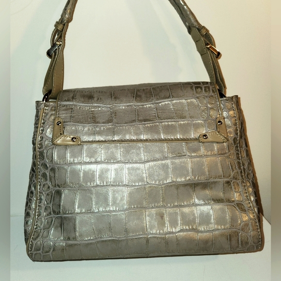 Henri bendel silver gray shoulder bag Satchel crocodile embossed leather - Picture 2 of 6